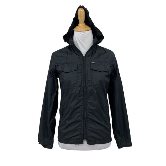RVCA Jacket Womens S Small Black Bay Breaker Full Zip Hidden Hood Lightweight - Picture 1 of 13